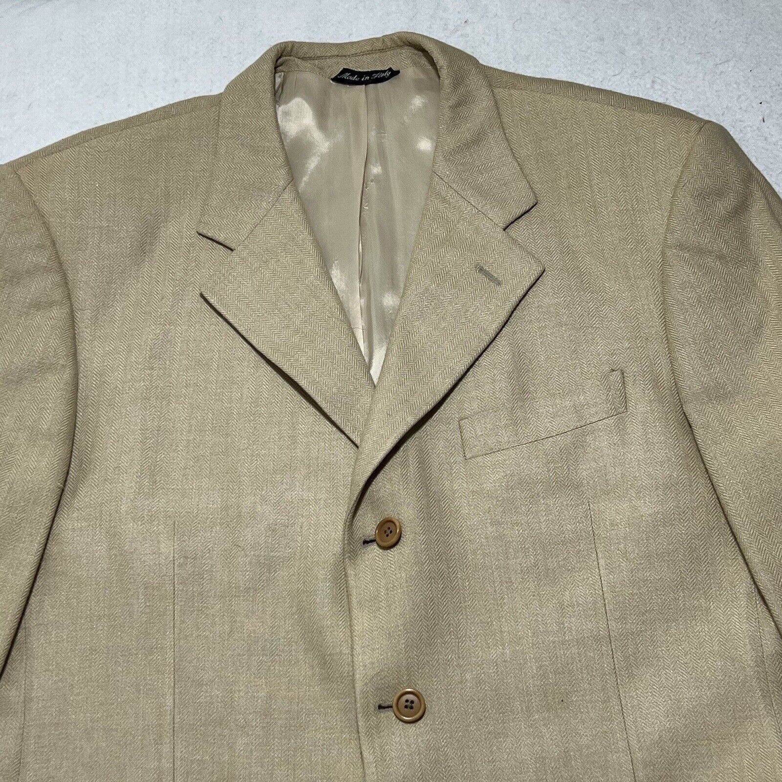 Zanieri Zanieri Italy Silk Blend Suit Jacket Beige Herringbone Coat Size 42R - 2 Thumbnail