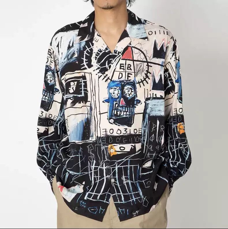 WACKO MARIA BASQUIAT graffiti Hawaiian long sleeved shirt