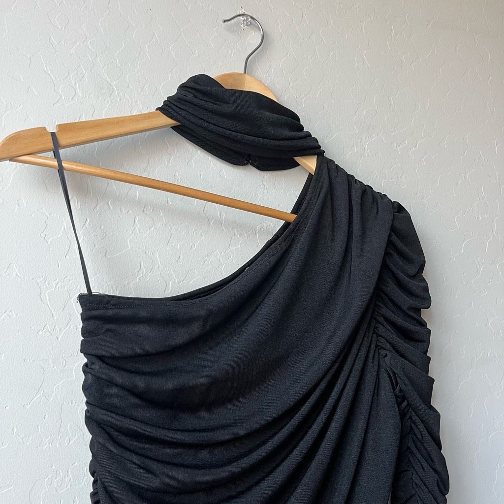 Other Aliette Black Ruched Bodycon Cut Out Mock Neck Long Sleeve M Size S / US 4 / IT 40 - 3 Thumbnail