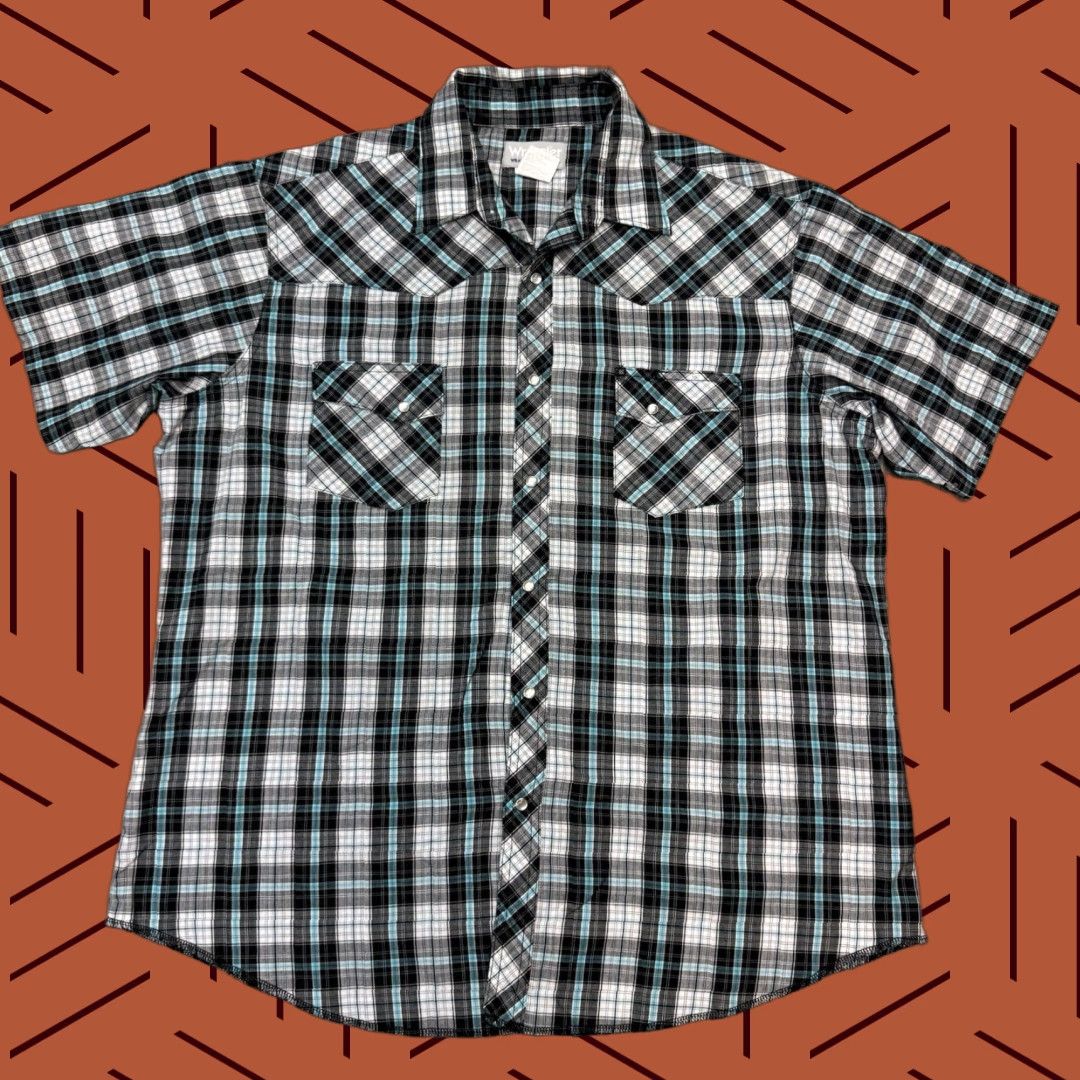 Wrangler Wrangler Wrancher Western Shirt Mens XL Blue Plaid Pearl Snap Cowboy Rodeo Rancher Shirt Size US XL / EU 56 / 4 - 1 Thumbnail