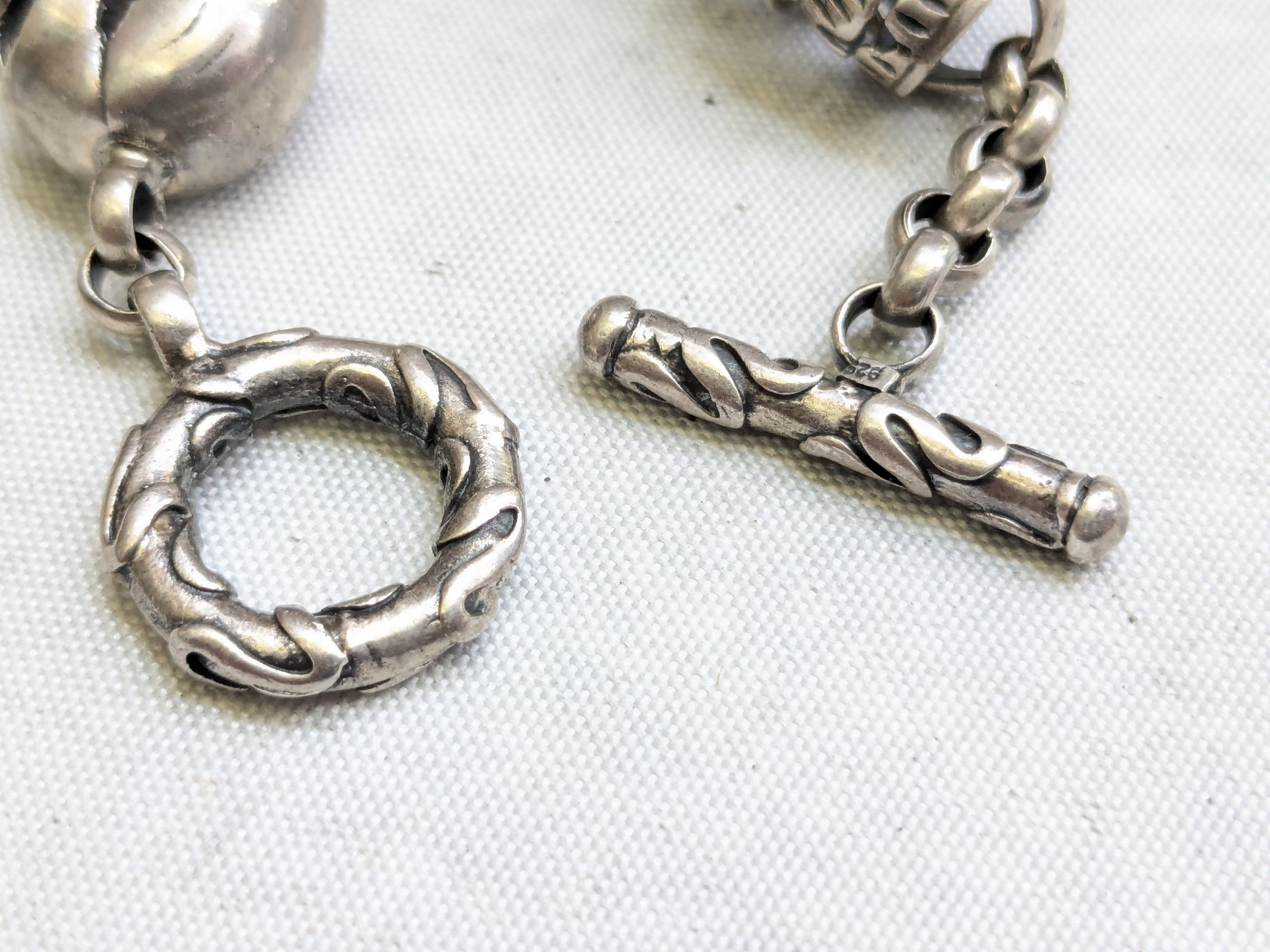 Jewelry Vintage Sterling Silver Skull Bracelet 6.25" Biker Punk Size ONE SIZE - 8 Thumbnail