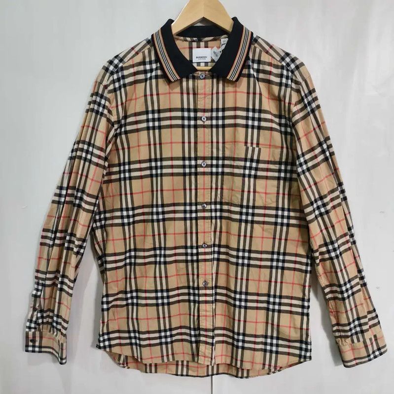 Burberry Burberry Long Sleeve Khaki Shirt with Rainbow Collar Size US XL / EU 56 / 4 - 1 Thumbnail