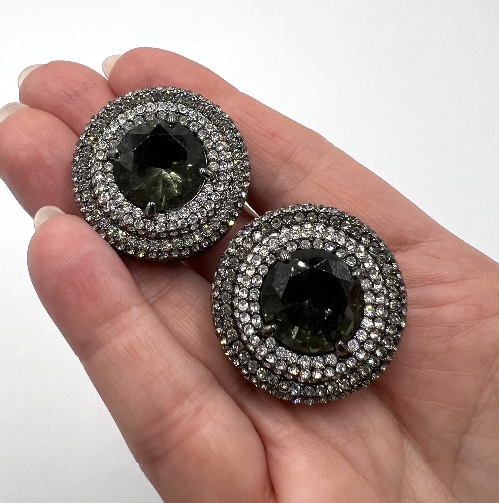 Other Joan Boyce Smoke & White Rhinestone Round Clip-On Earrings Size ONE SIZE - 2 Thumbnail