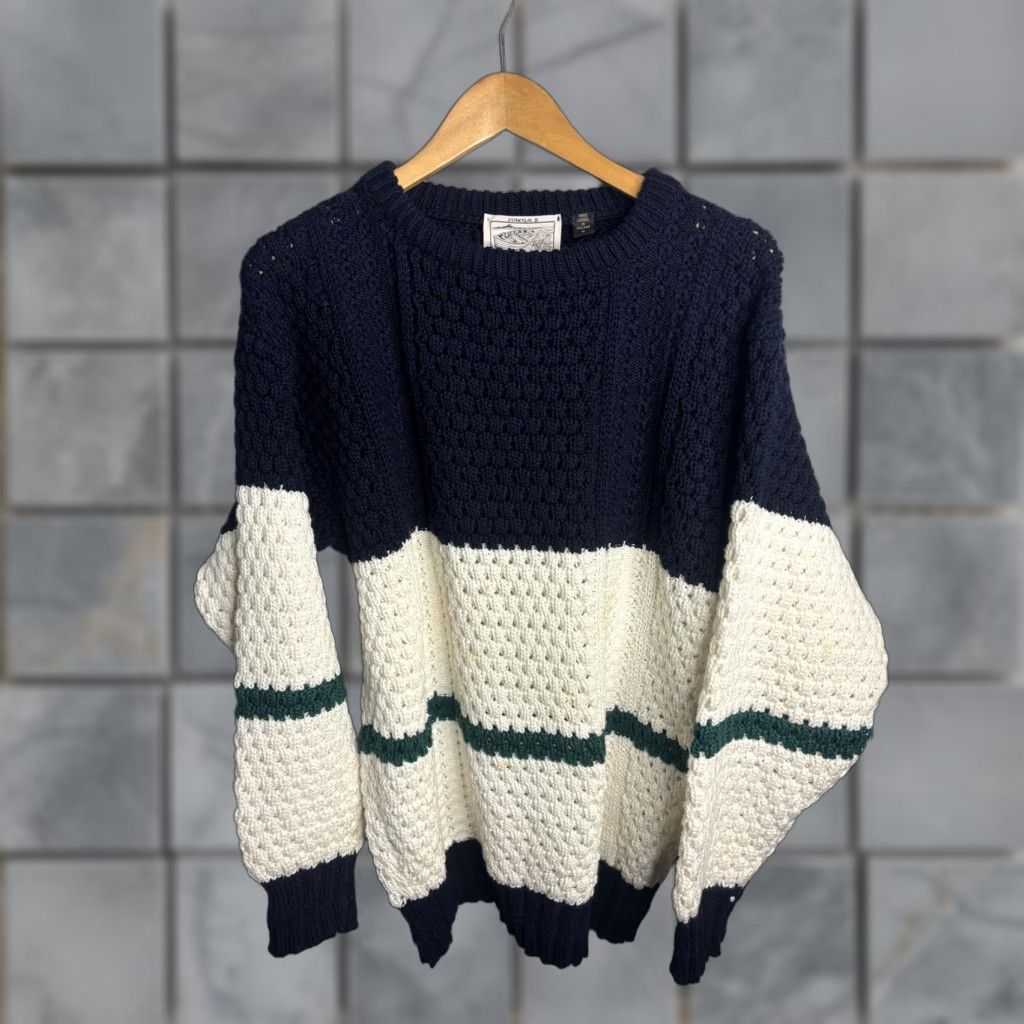 Vintage Donegal II Sweater Mens Small Navy Cream Aran Fisherman Hand Loomed Ireland Size US S / EU 44-46 / 1 - 1 Thumbnail