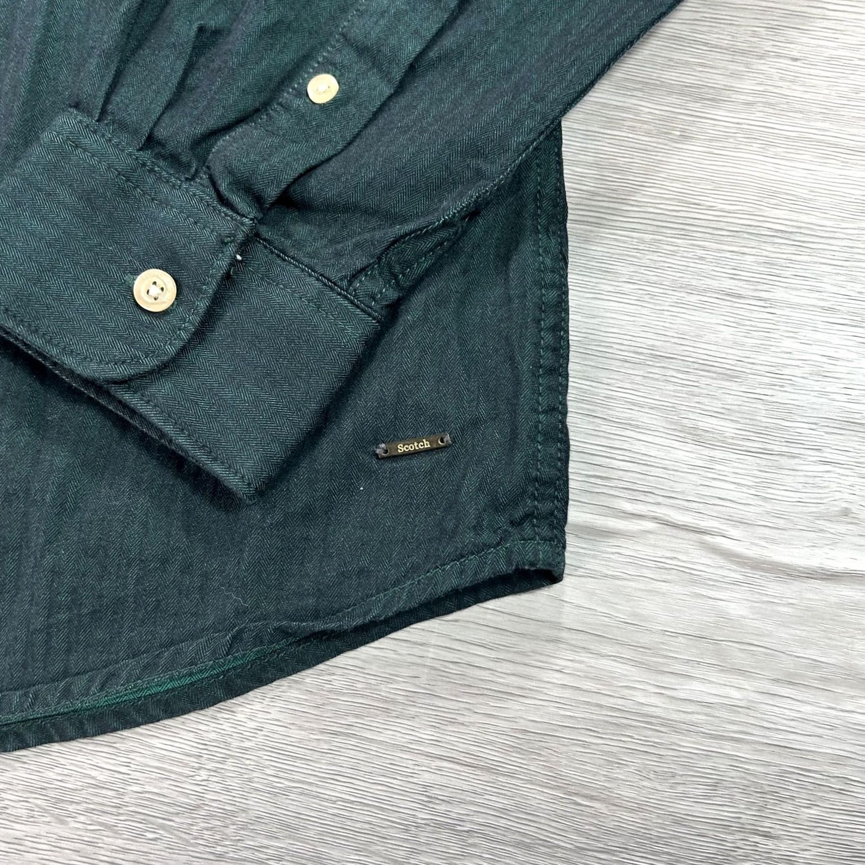 Scotch & Soda Scotch & Soda Shirt Mens L Green Herringbone Button-Down Long Sleeve Casual Size US L / EU 52-54 / 3 - 4 Thumbnail