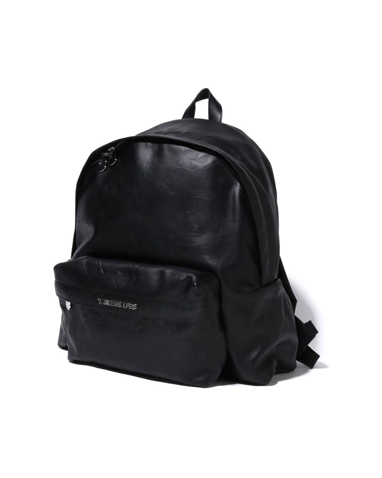 bape backpack leather BADGE PATTERN LARGE Zip closure BAPE Black Daypack M Backpack