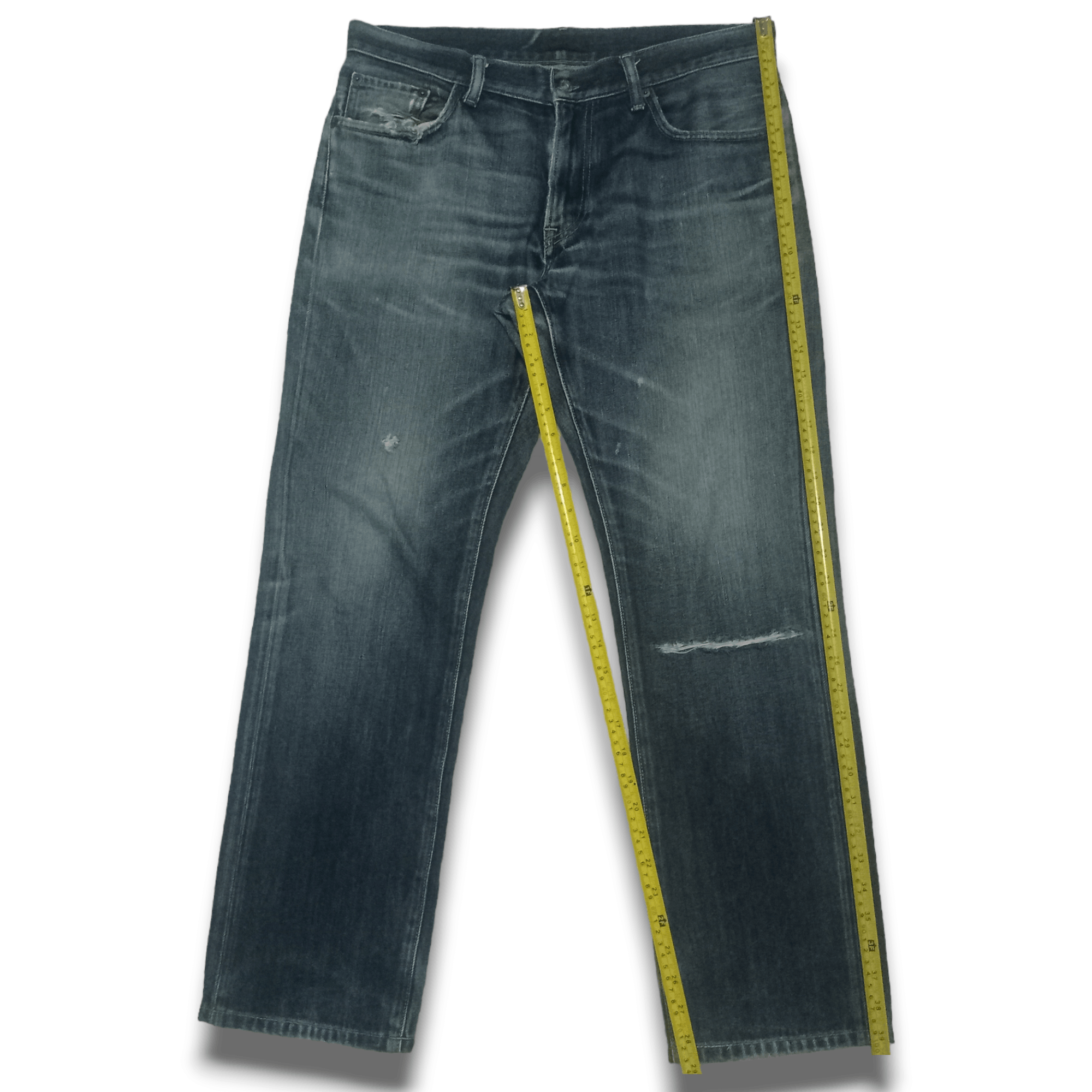 Japanese Brand × Uniqlo Vintage Uniqlo Blue Wash Distressed Loose Jeans 35x29 Size US 35 - 7 Thumbnail
