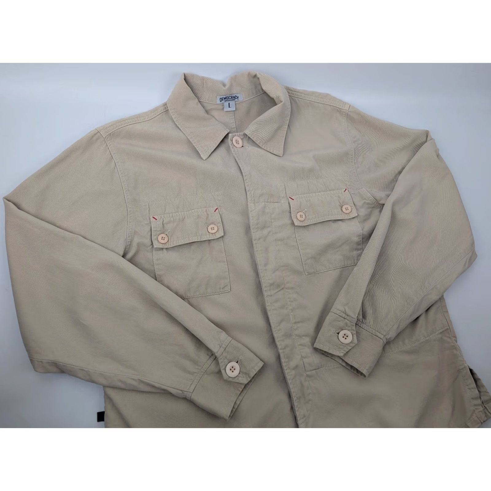 Vintage Democracy Button-Up Shirt Khaki Beige Women’s Large USA Shacket Size L / US 10 / IT 46 - 2 Thumbnail