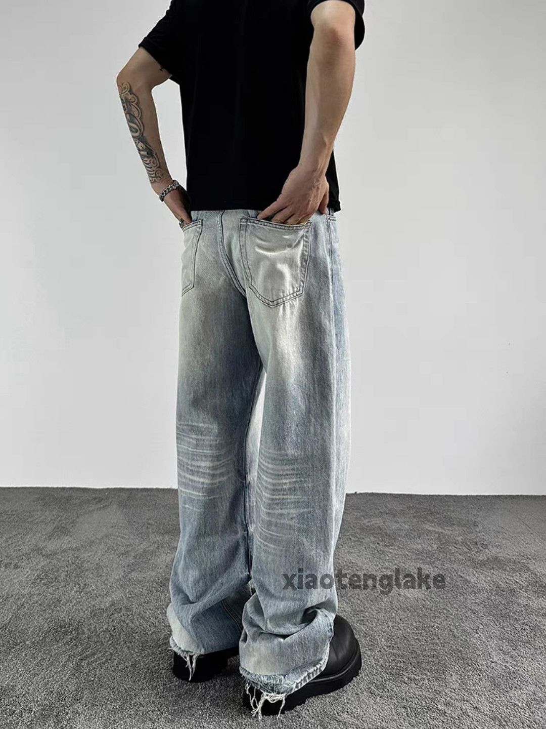 Jean Unisex washed faded loose baggy skate hiphop pants Size US 32 / EU 48 - 4 Thumbnail