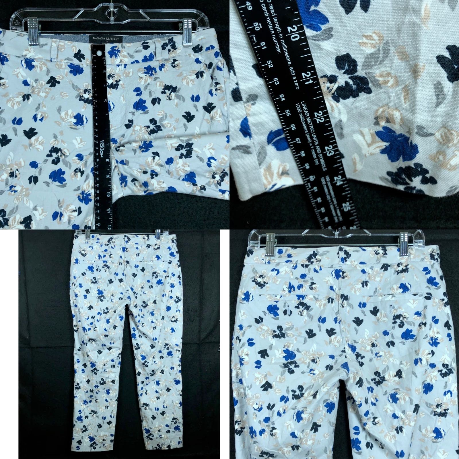 Banana Republic Banana Republic Womens Pants 4P Petite Floral Gray Blue Hampton Fit Stretch Size 27" / US 4 / IT 40 - 8 Thumbnail