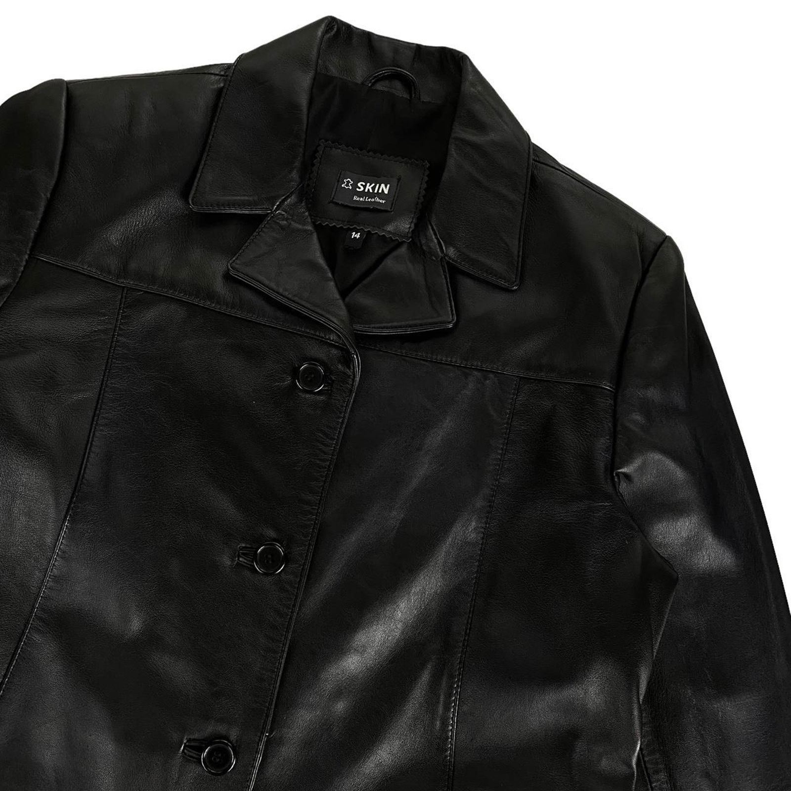 Skin Skin 90s Vintage Black Leather Biker Jacket Coat Size L / US 10 / IT 46 - 2 Thumbnail