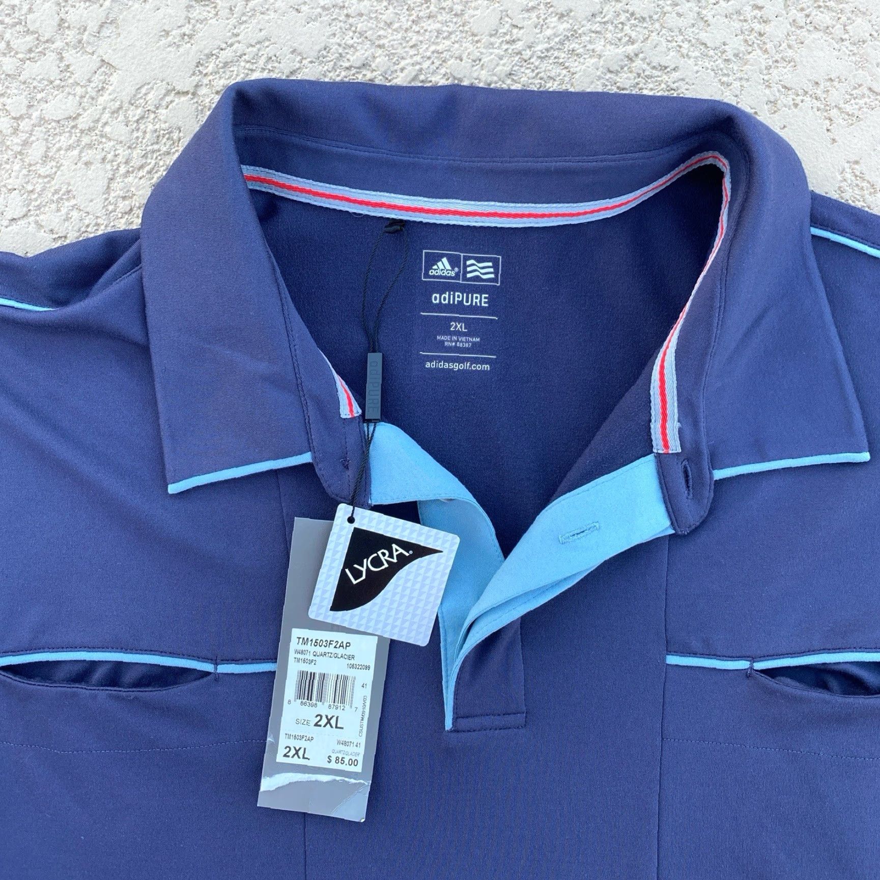 Adidas Adidas Adipure Polo Golf Shirt 2XL Blue Striped Short Sleeve Mens Shirt Polo Golf Casual Breathable Stretch Button Size US XXL / EU 58 / 5 - 2 Thumbnail