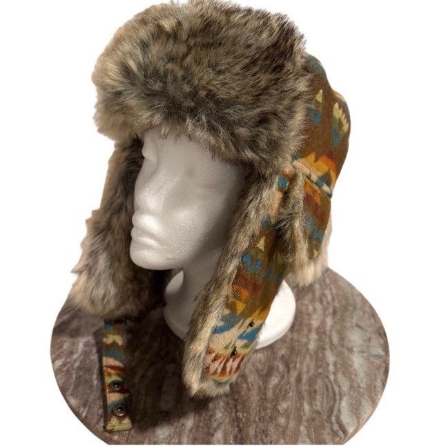 Pendleton Pendleton 100% Wool Faux Fur Trapper Hat Solstice Canyon MED Size ONE SIZE - 7 Thumbnail