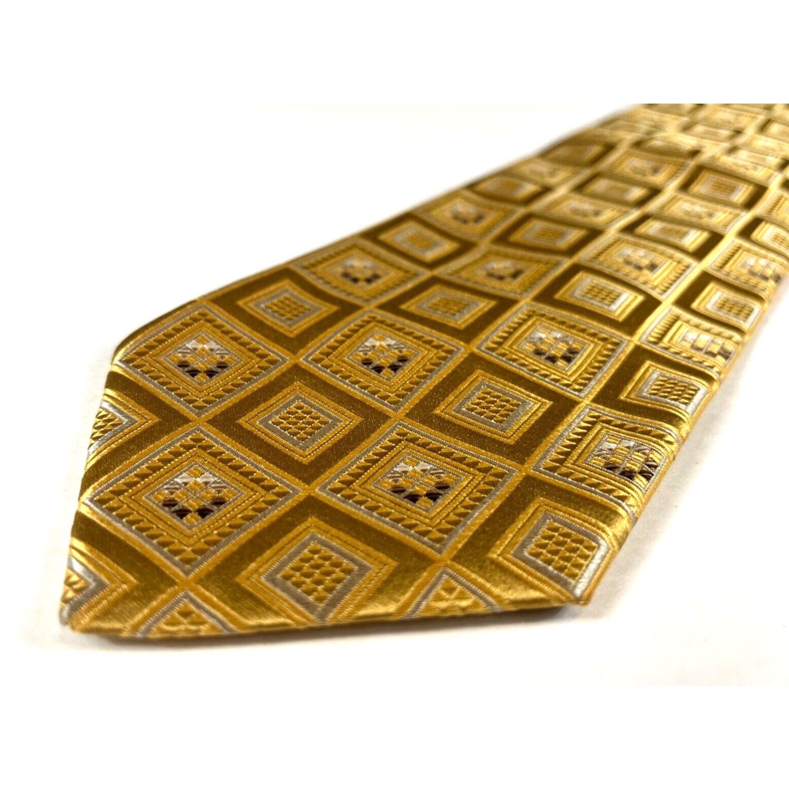 Ermenegildo Zegna Ermenegildo Zegna Tie Geometric Silk Gold Men’s Necktie Made in Italy 59" 3.75" Wide Striped Pattern Woven Luxury Designer Size ONE SIZE - 4 Thumbnail