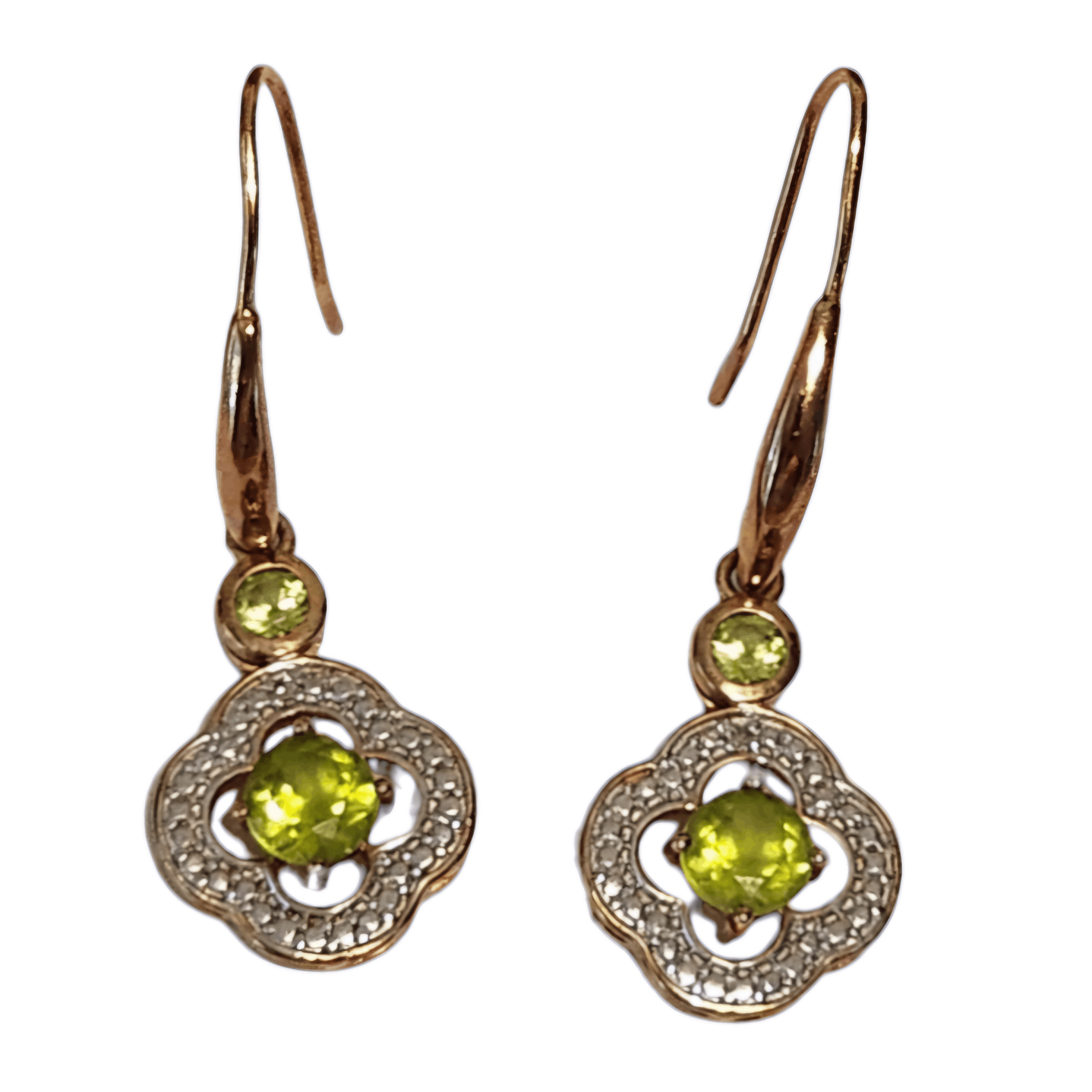 Other 925 Sterling Silver Peridot Gold Tone Earrings Dangle Drop Size ONE SIZE - 1 Thumbnail