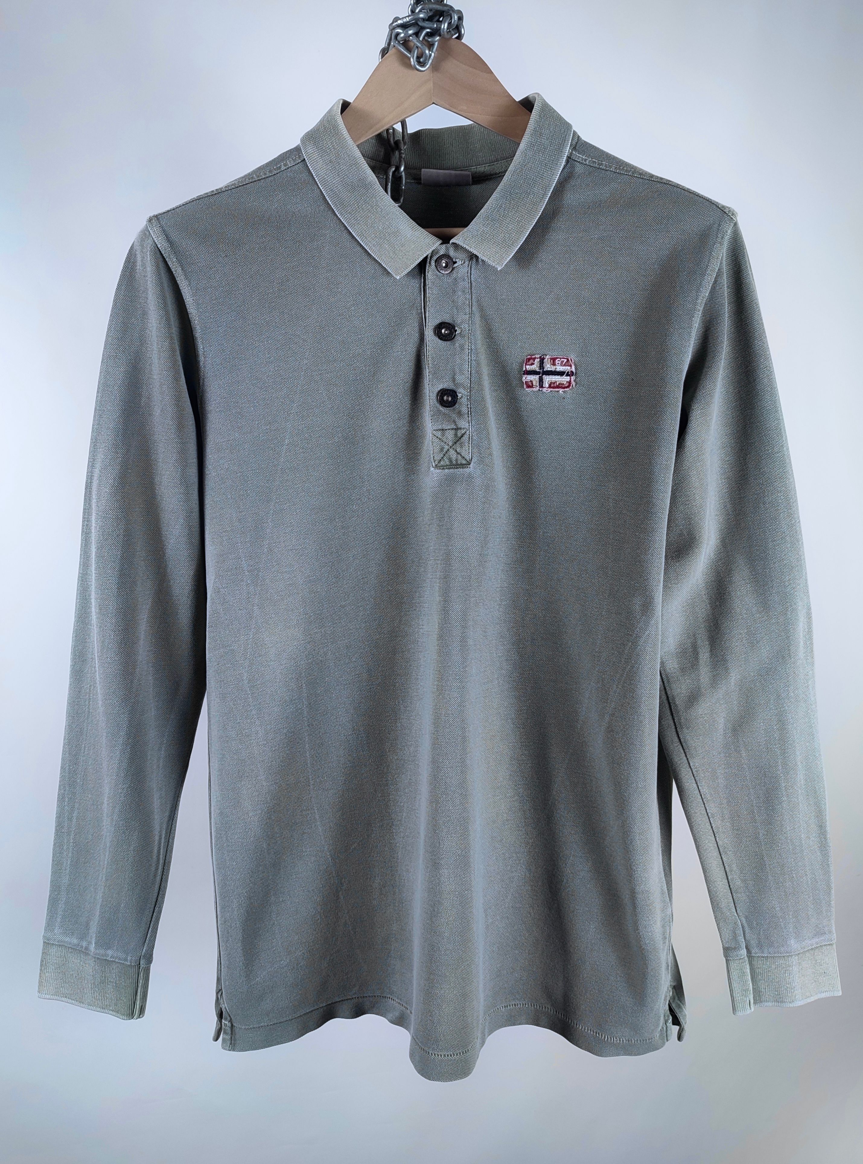 Pre-owned Napapijri Garment Dyed Polo Long Sleeve Shirt In Grey