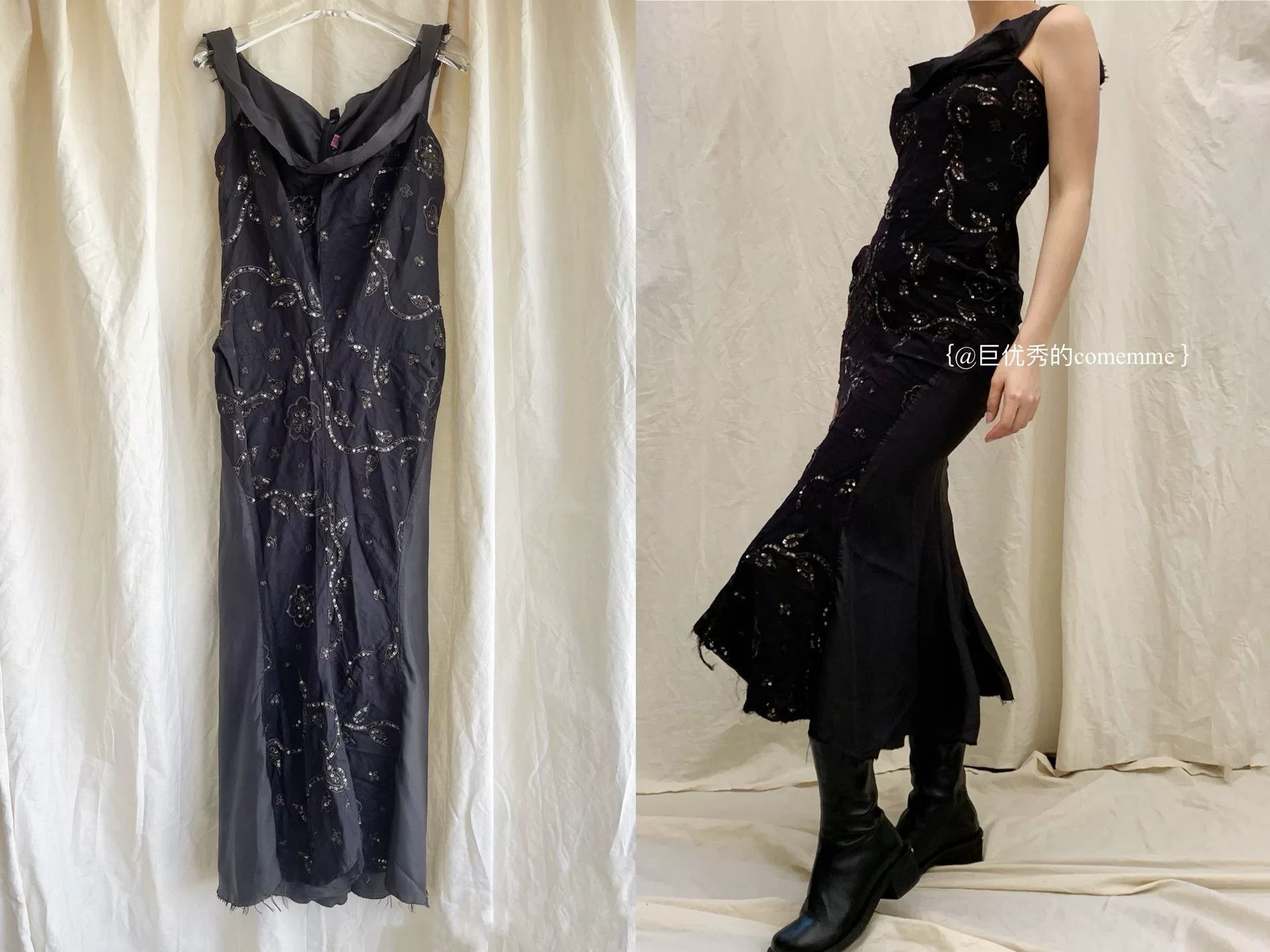 Junya Watanabe black sequined floral evening gown dress Size US M / EU 48-50 / 2 - 1 Thumbnail