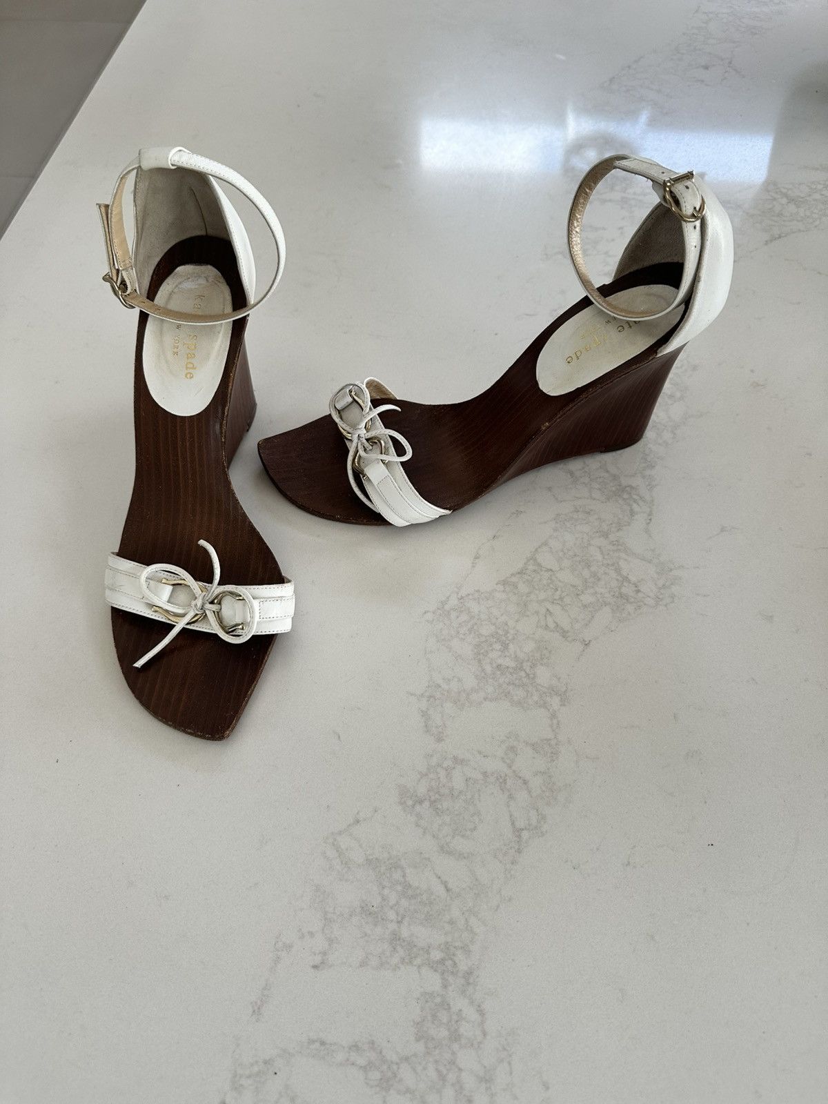 Kate Spade Kate Spade Women's Firey White Leather Wedge Sandal Size 8.5 Size US 7.5 / IT 37.5 - 1 Thumbnail
