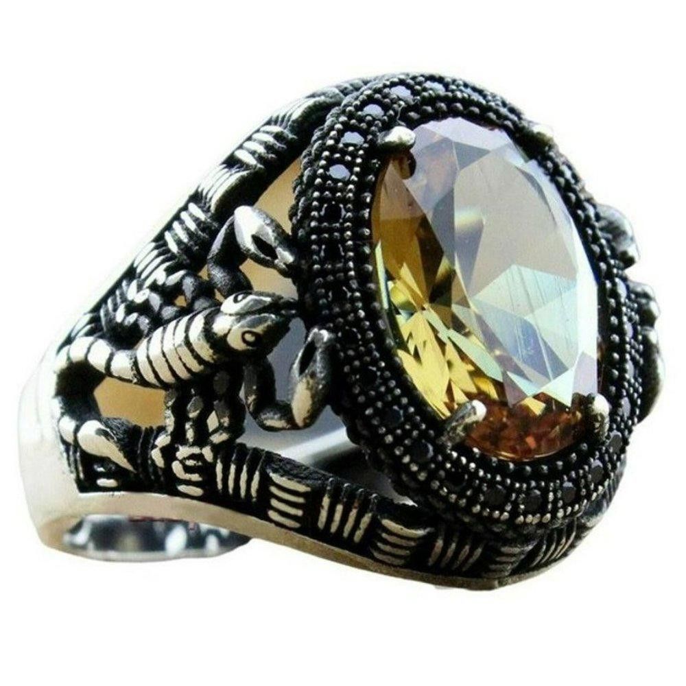 Designer Men's Retro Scorpion Oval Citrine Silver Ring - Size 10 Size ONE SIZE - 2 Thumbnail
