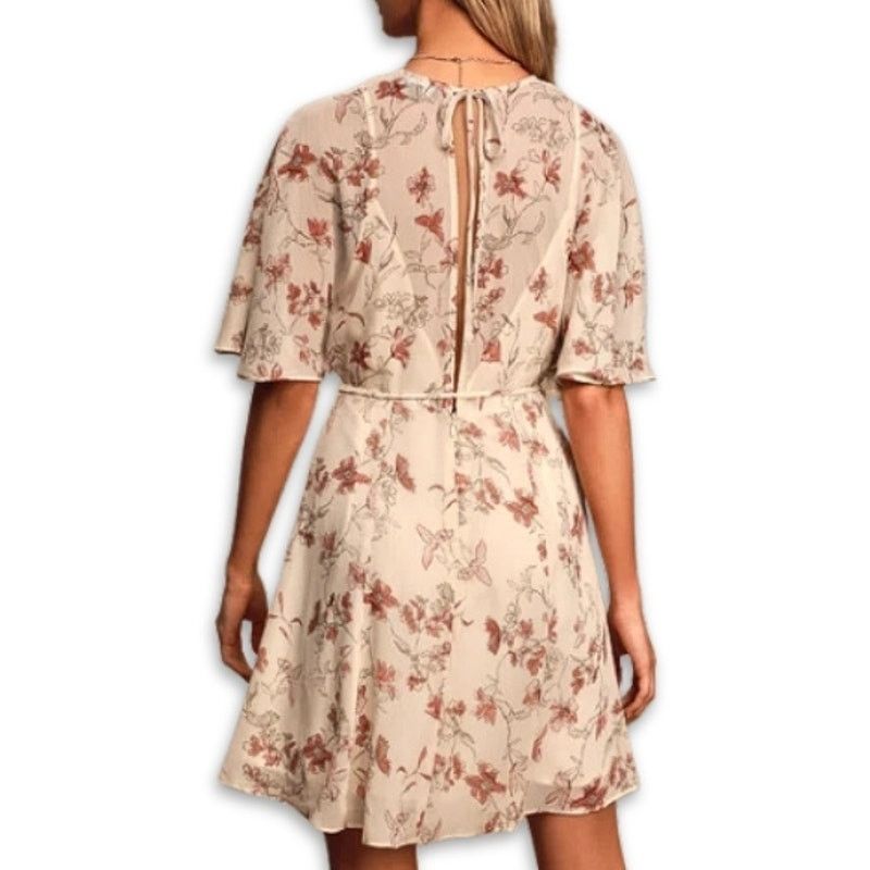 Other Lulus Mini Dress Faux Wrap Open Back Floral Beige XS NWOT Size XS / US 0-2 / IT 36-38 - 5 Thumbnail