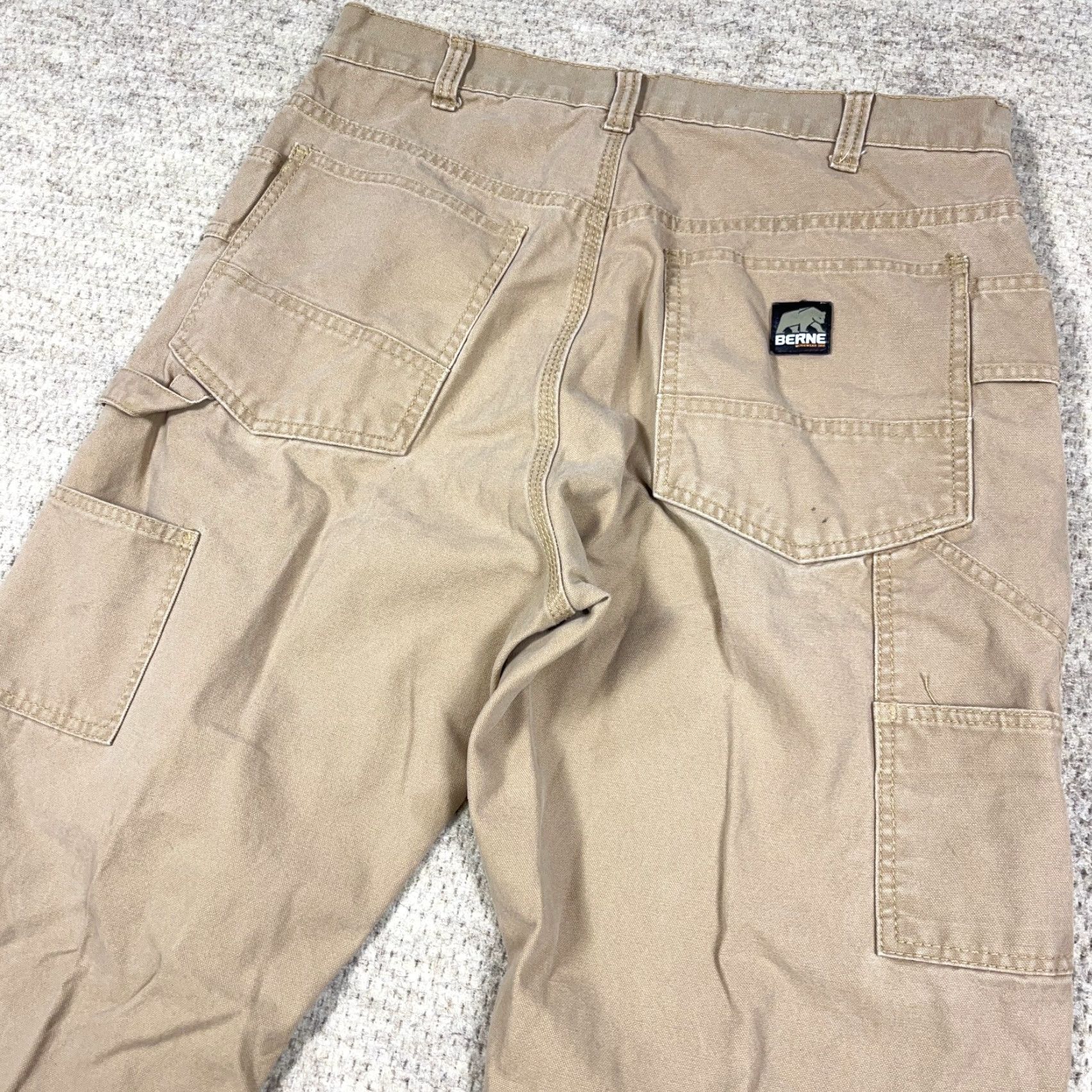 Vintage Berne Carpenter Pants Men 34x30 Tan Duck Canvas Workwear Distressed Grunge Worn Leather? Size US 34 / EU 50 - 4 Thumbnail