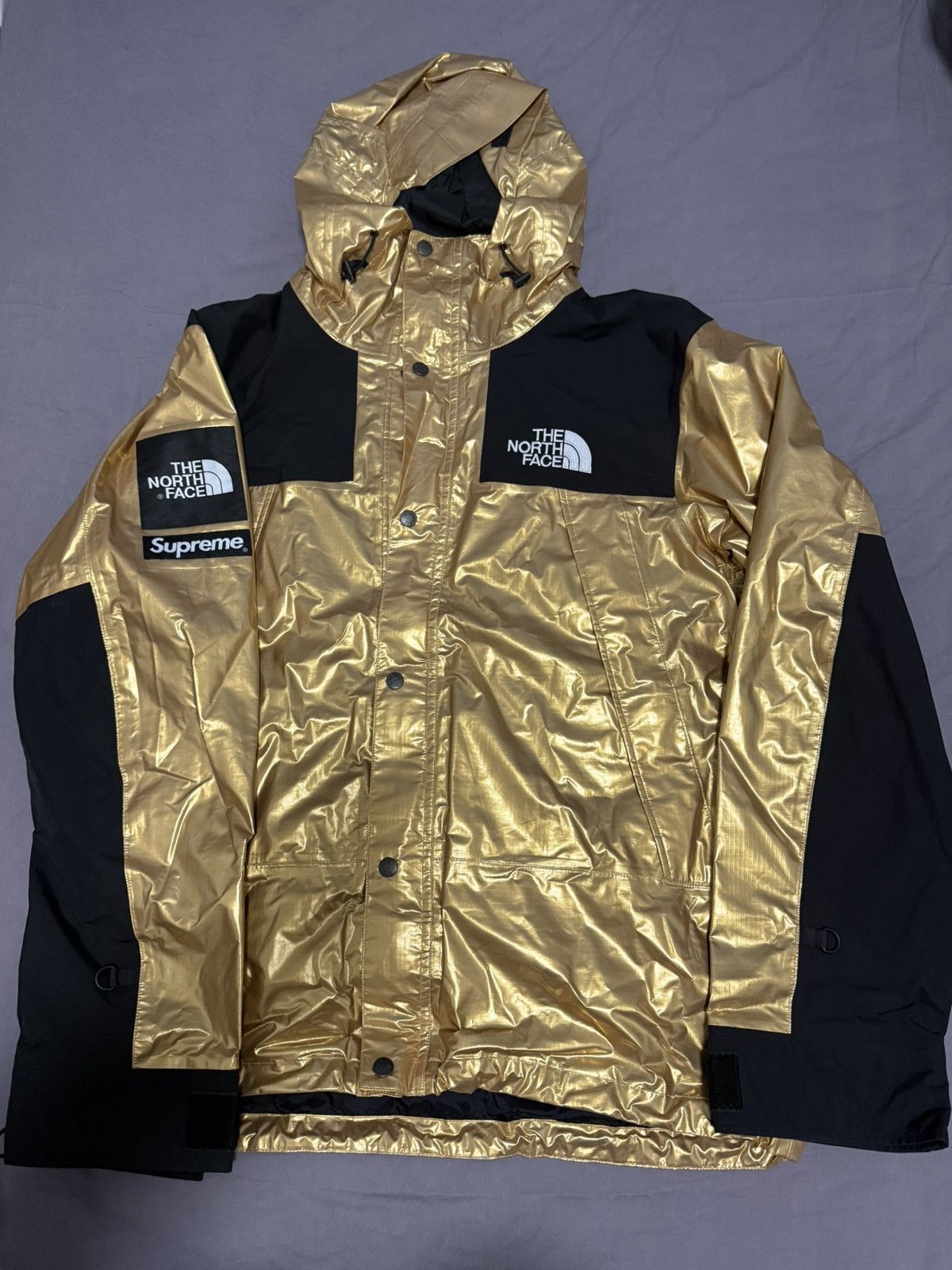 Supreme tnf the north face metallic mountain parka gold rose