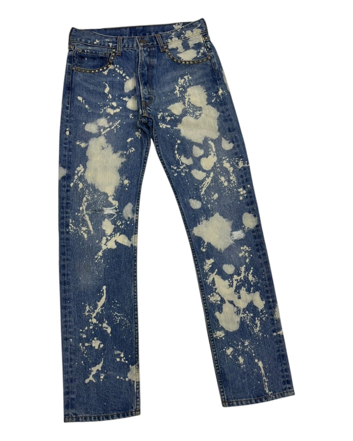 If Six Was Nine × Isamu Katayama Backlash × Yasuyuki Ishii RARE! Metal Studded Bleach Jeans Soareak Straight Jeans Size US 29 - 5 Thumbnail
