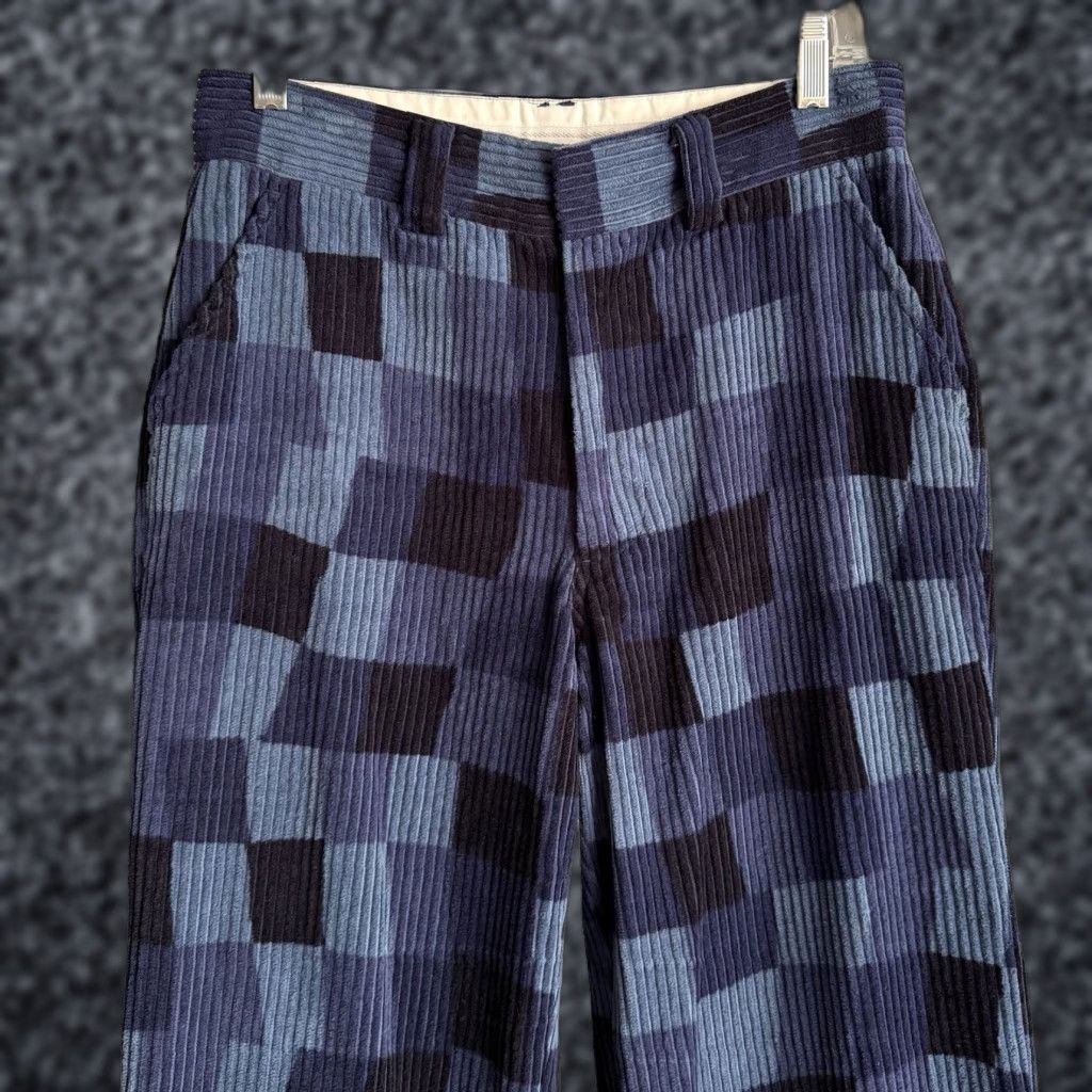 Vintage VINTAGE Stussy Pants Wide-Leg Bohemian Retro Checkered Corduroy Blue Sz 5 Women's Cotton Pockets Size 27" / US 4 / IT 40 - 1 Thumbnail