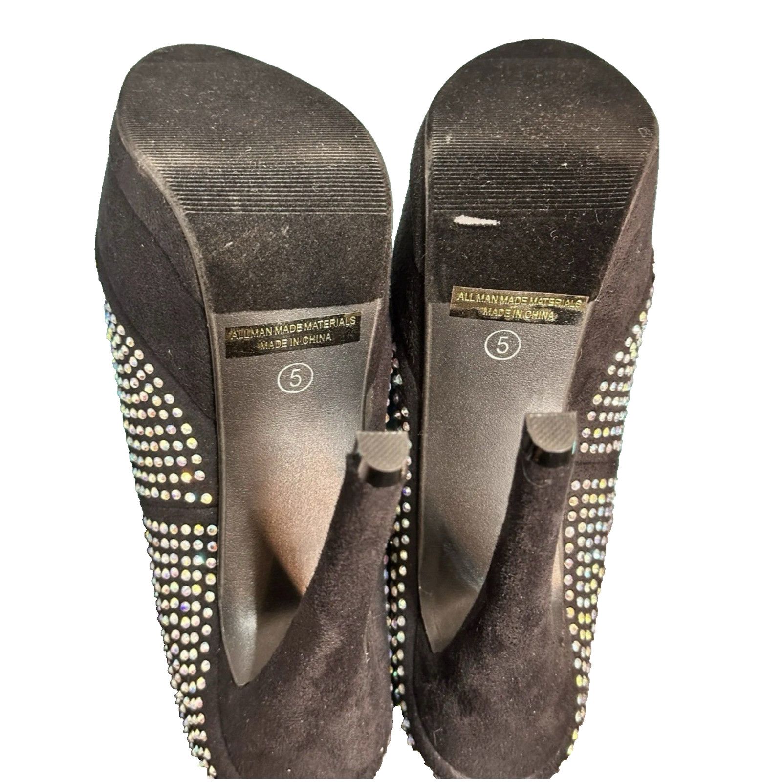 Other Black Suede Platform Stiletto Heels Rhinestone Embellishment Size US 5 / IT 35 - 4 Thumbnail