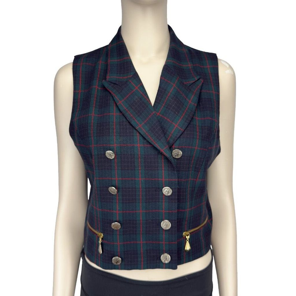 Vintage VINTAGE Academia Tartan Plaid Vest Waistcoat Green Blue Sz S Size XS / US 0-2 / IT 36-38 - 1 Thumbnail