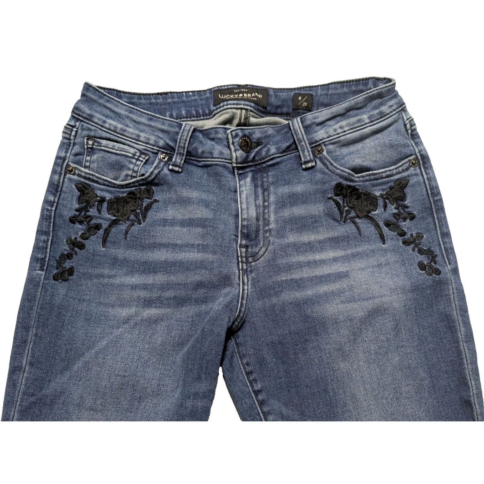 Lucky Brand LUCKY Lolita Skinny Ankle Jeans Floral Embroidered - Women 8 Stretch Denim Blue Size 8/29 Size 30" / US 8 / IT 44 - 2 Thumbnail