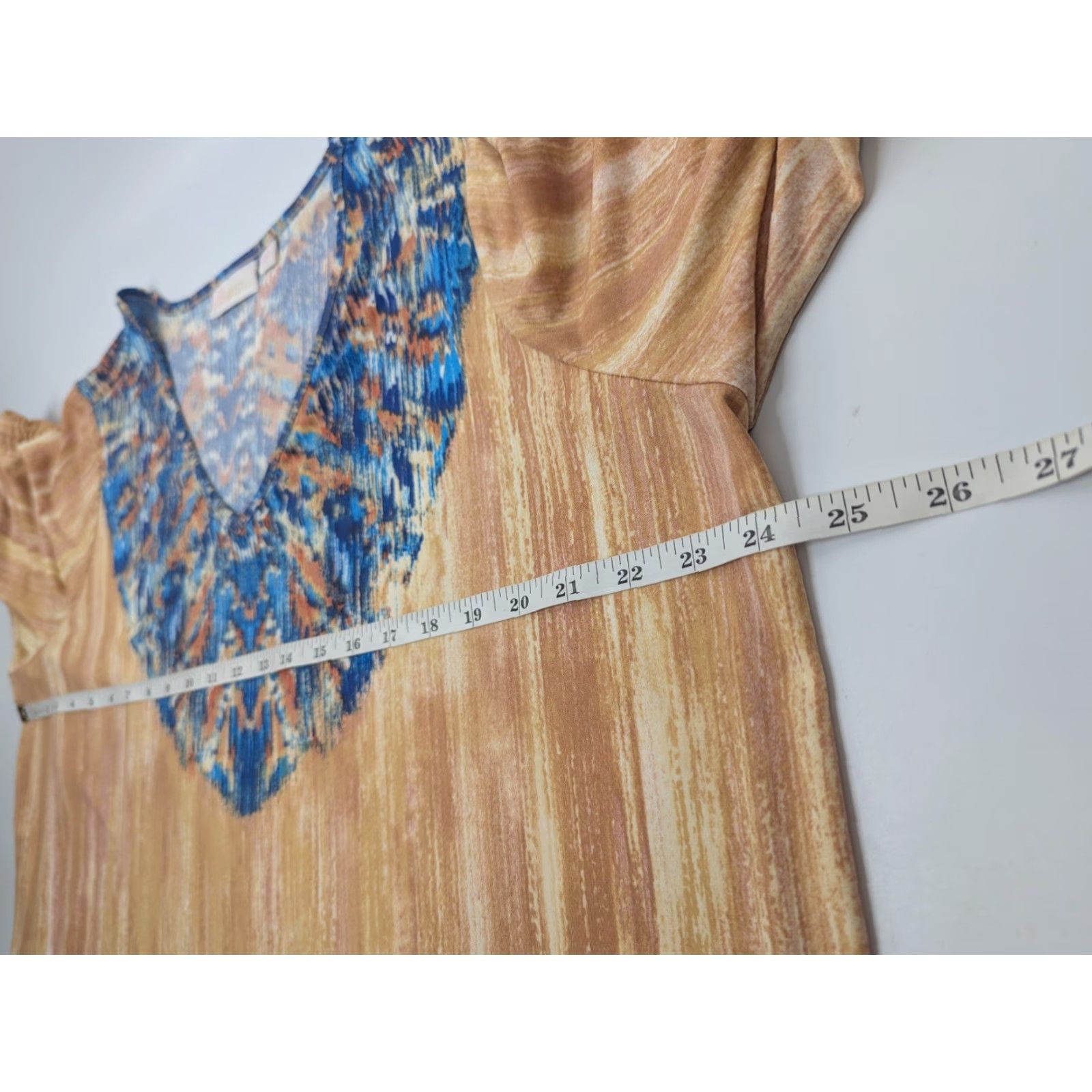 Vintage Belle by Kim Gravel Blouse 1X Blue Orange Bohemian Print V-Neck 3/4 Sleeve Shirt Womens Size XL / US 12-14 / IT 48-50 - 6 Thumbnail