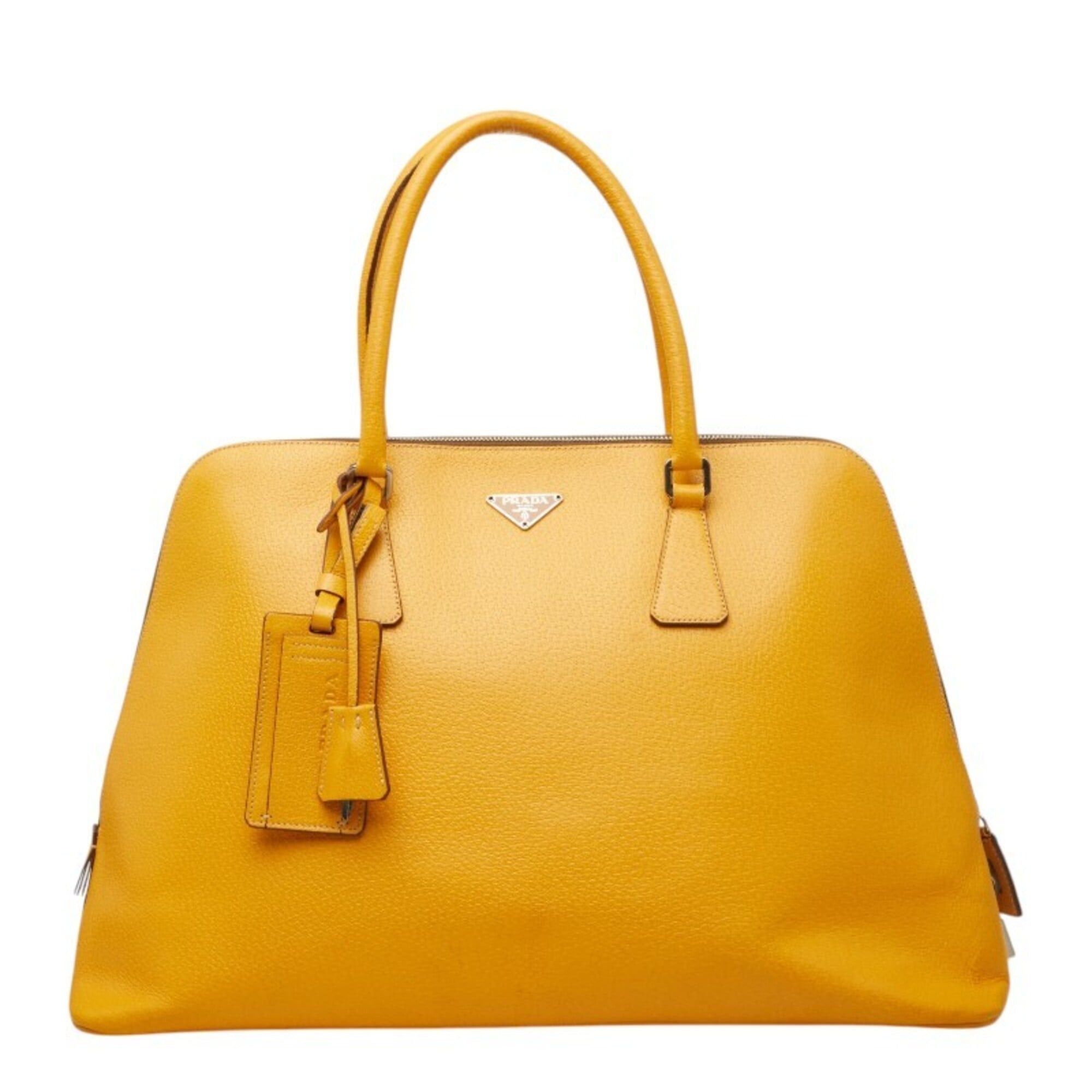 Prada Prada Triangle Logo Plate Handbag Boston Bag Yellow Leather Women's PRADA Size ONE SIZE - 1 Thumbnail