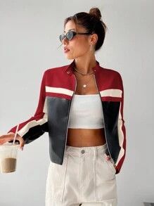 Other Women’s Cropped Biker Jacket | Red & Black Racing Style Size S / US 4 / IT 40 - 5 Thumbnail