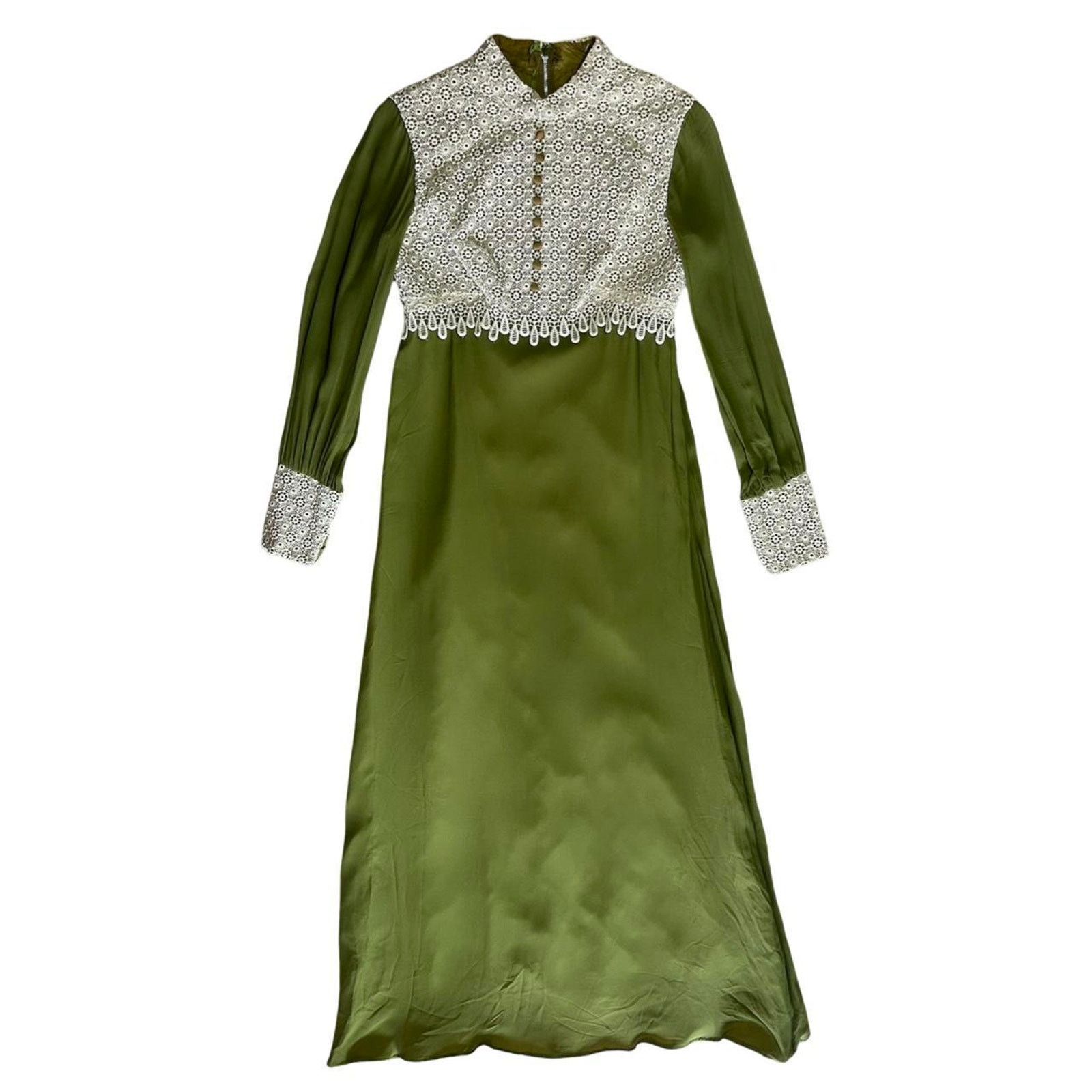 Vintage 70s vintage prairie dress green crochet Size M / US 6-8 / IT 42-44 - 1 Thumbnail