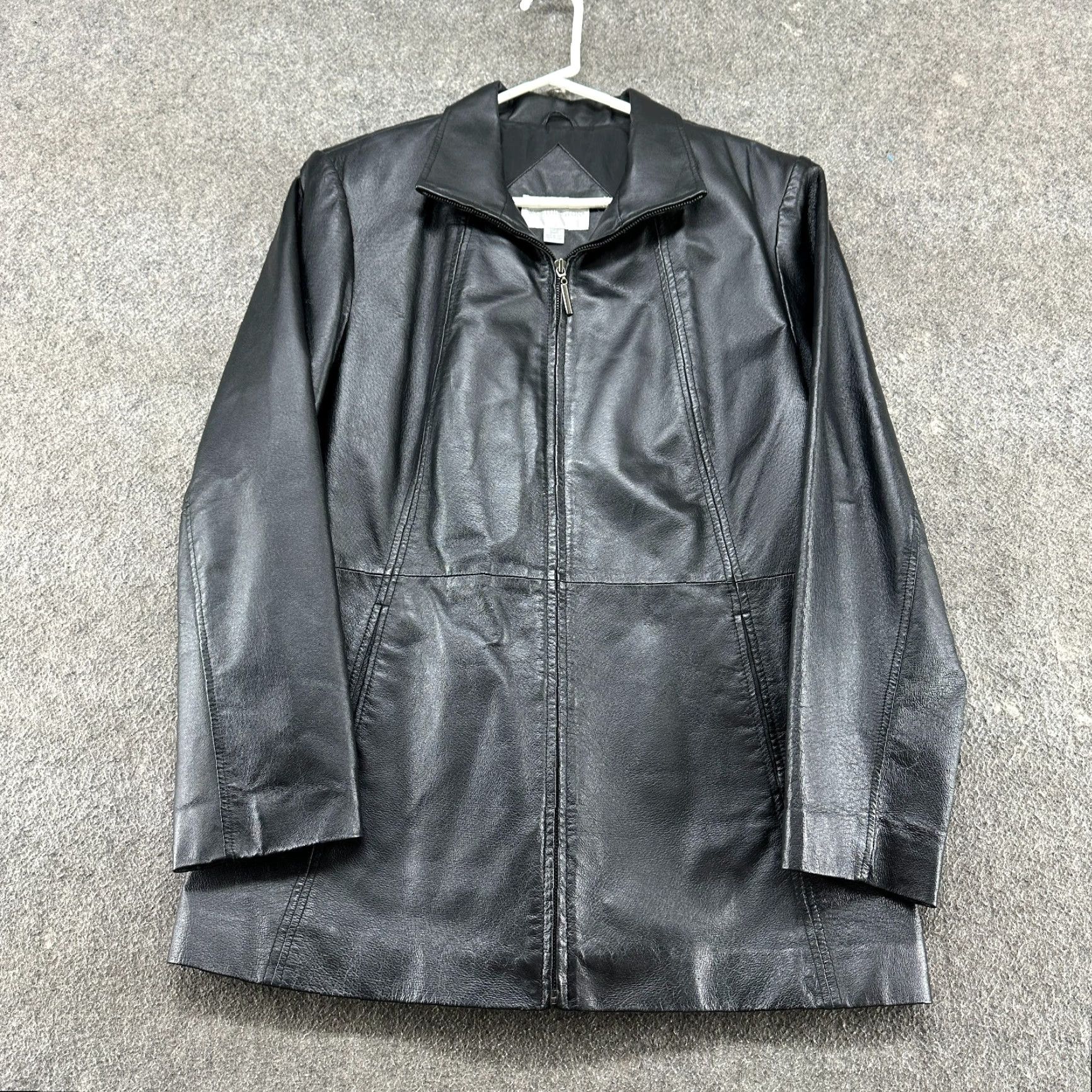 Worthington VINTAGE Worthington Jacket Women L Black Leather Full Zip 90s Pea Coat Regular Length Long Sleeve Zipper Lined Pockets Mens Women Girls Size L / US 10 / IT 46 - 2 Thumbnail