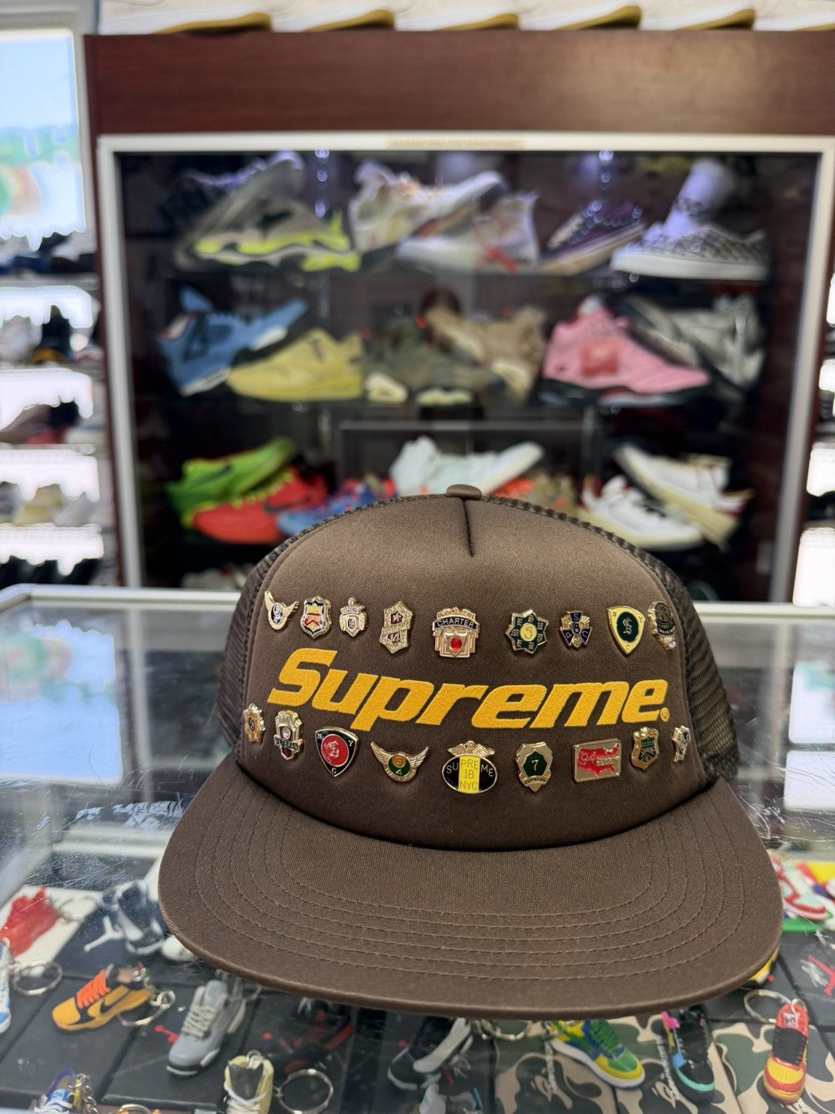 Supreme Supreme ‘Pins’ Mesh Back 5 Panel Hat (Brown) Size ONE SIZE - 1 Thumbnail