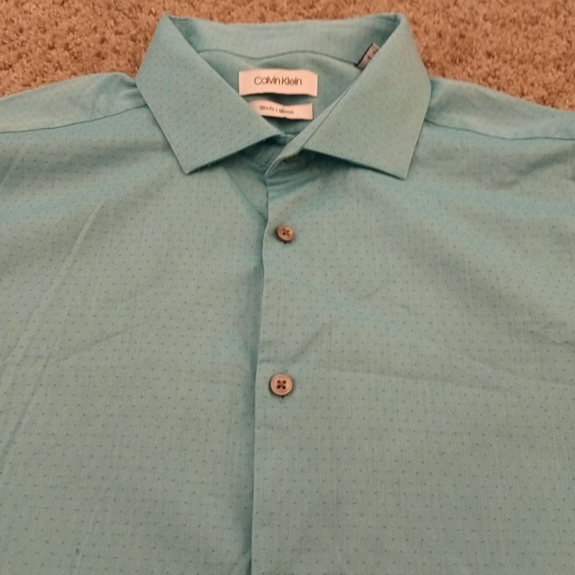 Calvin Klein Calvin Klein Shirt Mens XL Slim Blue Polka Dot Long Sleeve Button Up Stretch Size US XL / EU 56 / 4 - 2 Thumbnail