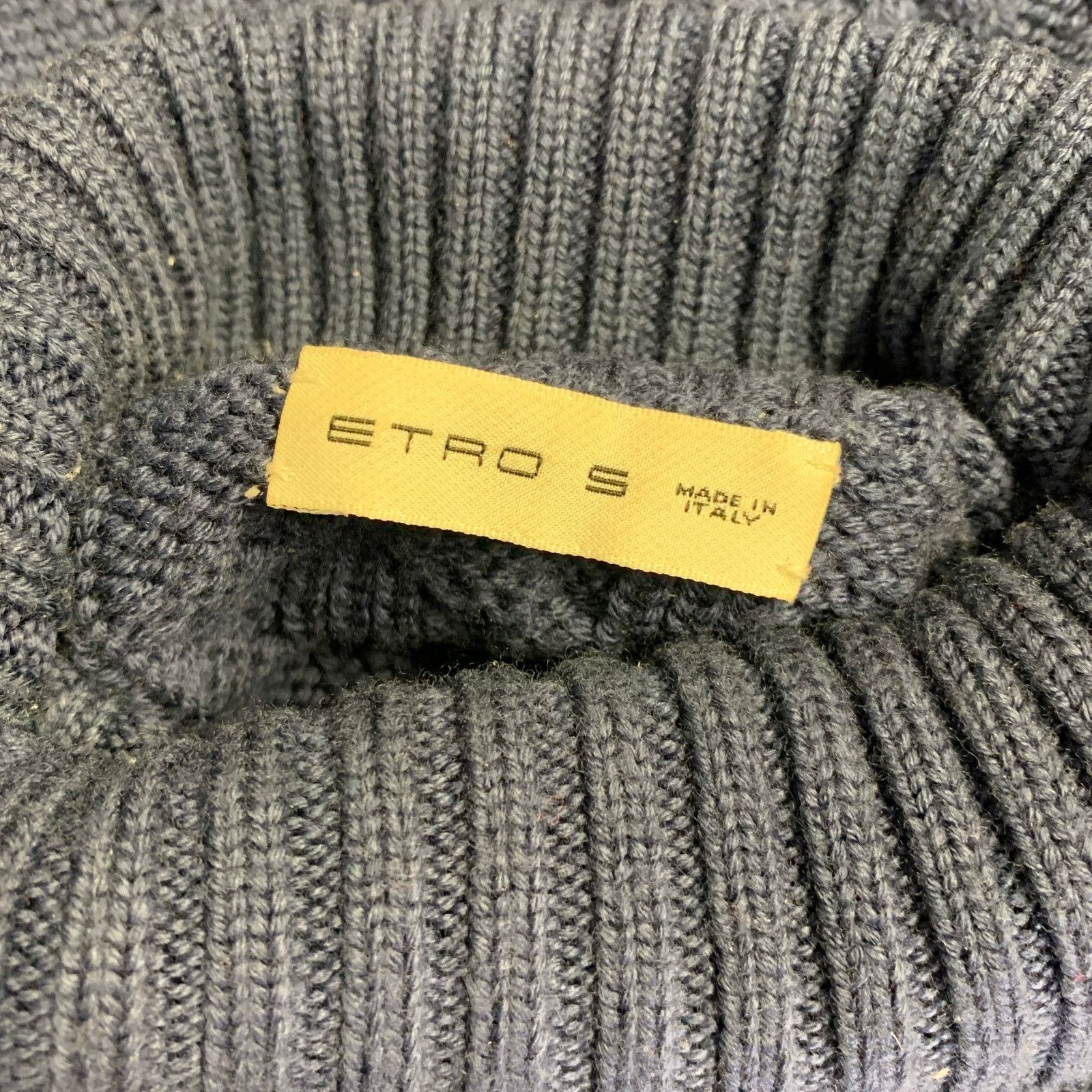 Etro ETRO Size S Navy Cable Knit Wool Blend Turtleneck Sweater Size US S / EU 44-46 / 1 - 5 Thumbnail