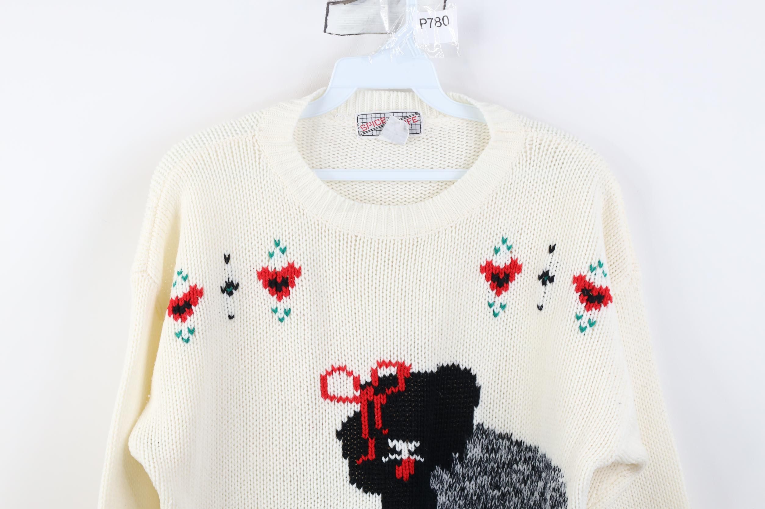 Vintage Vintage 80s 90s Abstract Dog Flower Heart Ribbed Sweater Size L / US 10 / IT 46 - 2 Thumbnail