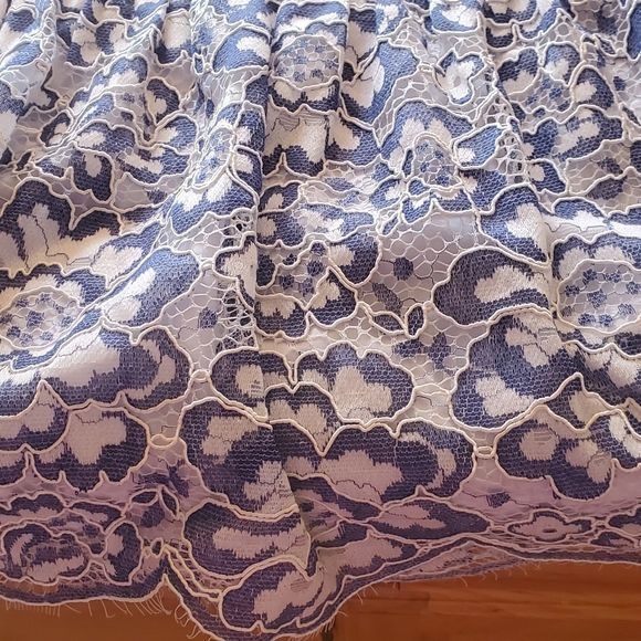 Designer BCBGMAXAZRIA Blue Floral Lace Lined Midi Sz. 10 Skirt Size 32" / US 10 / IT 46 - 7 Thumbnail