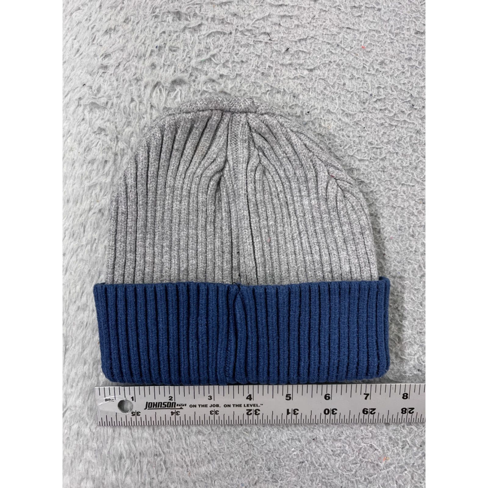 Vintage Beanie Toque Adult One Size Gray Blue Ribbed Knit Acrylic Snow Winter Ski Size ONE SIZE - 2 Thumbnail