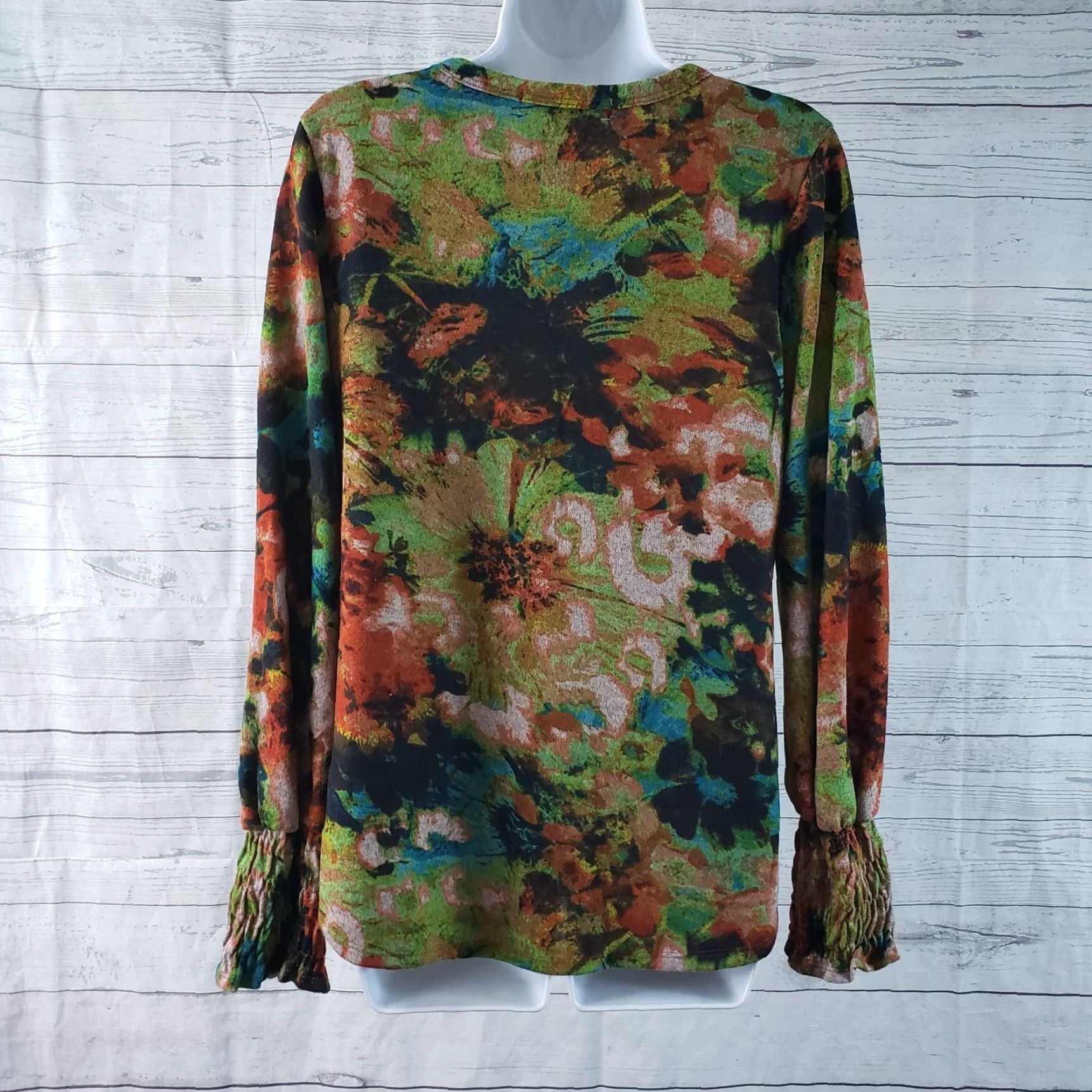 Vintage Figueroa & Flower Women's Knit Top Button-Up Sz M Red Blue Floral V-Neck Long Sleeve Size M / US 6-8 / IT 42-44 - 4 Thumbnail