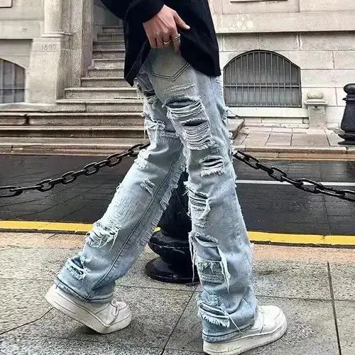 Japanese Brand × Jean Ripped Hole Retro Mens Baggy Jeans Size US 33 - 3 Thumbnail