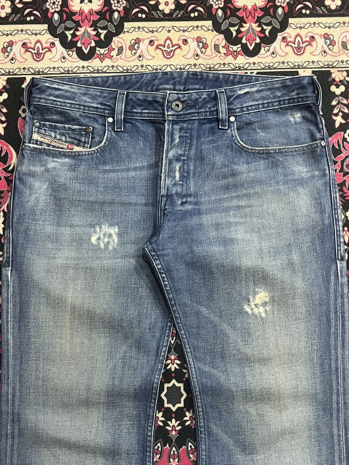 Diesel Vintage Diesel Blue Washed Distressed Buttonfly Flare Jeans Size US 33 - 4 Thumbnail