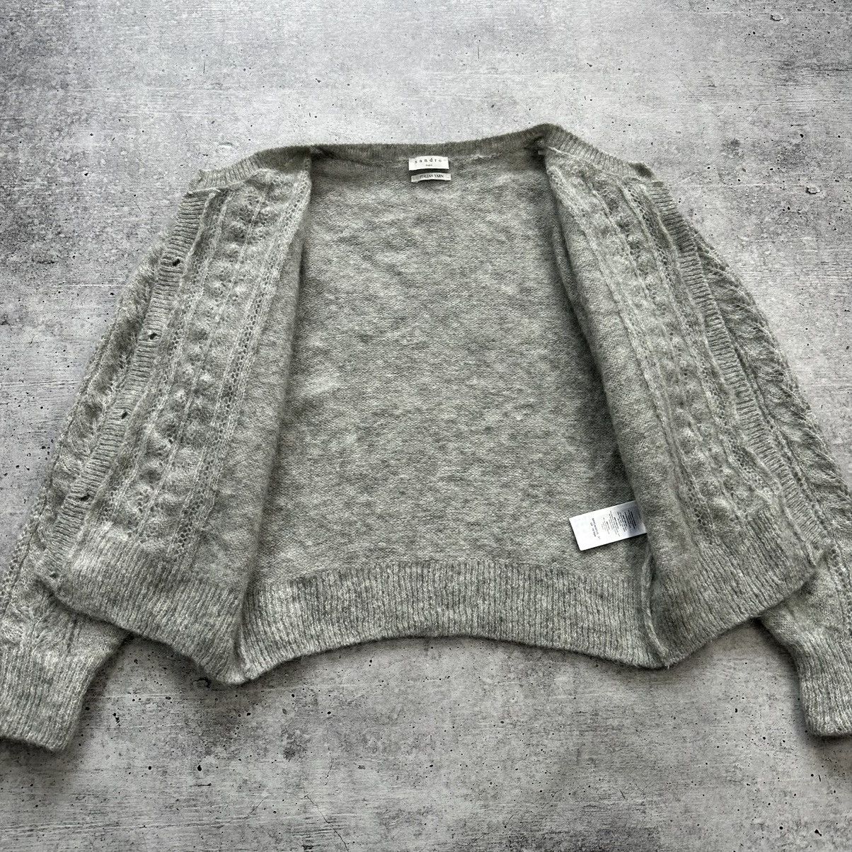 Designer Sandro Brushed Pointelle Knit Cardigan Mohair Wool Size M / US 6-8 / IT 42-44 - 9 Thumbnail