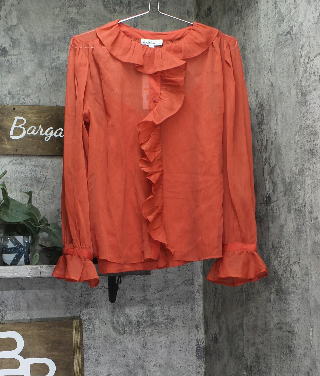 Other Nwt Sam Edelman Sleeve Button Front Top Blouse Red Orange S Size S / US 4 / IT 40 - 1 Thumbnail