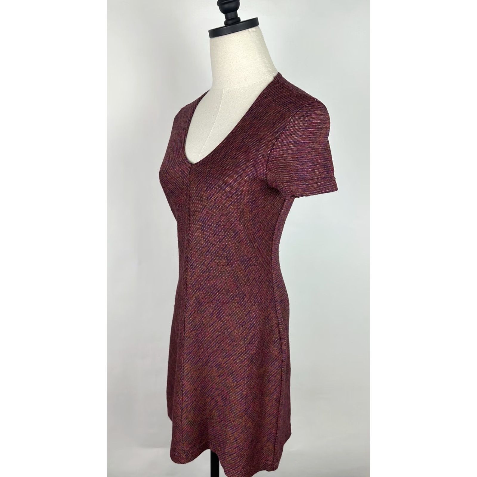 VINTAGE 90s Mini Dress Womens Small Fuchsia Knit V-Neck Stripe Pink 90s  Bohemian Grunge Casual