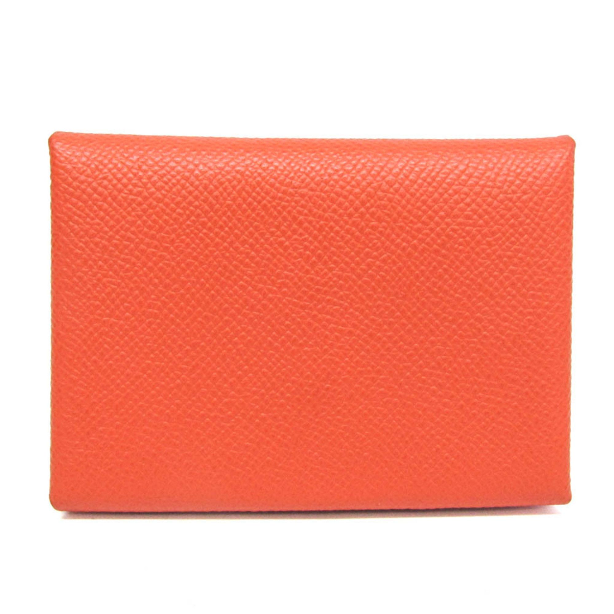 Hermes Calvi Duo Epsom Leather Card Case Orange