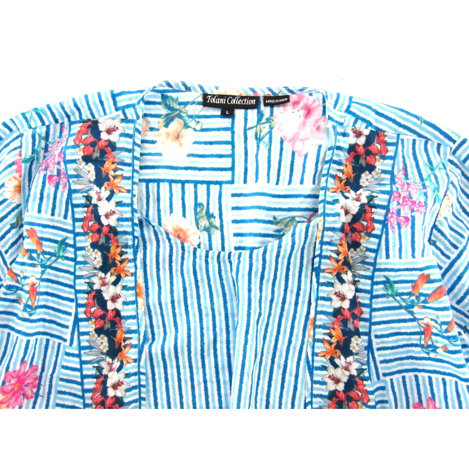 IOLANI Tolani Collection Blouse 3/4 Sleeve Adult L Blue Floral Rayon Bohemian Womens Size L / US 10 / IT 46 - 4 Thumbnail